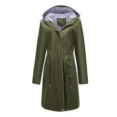 TIOZONEY - Cortavientos impermeable con gorro para mujer - Verde