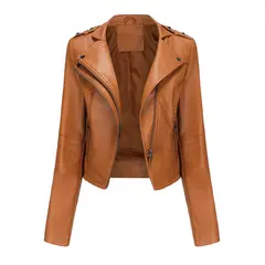 TIOZONEY - Chaqueta de PU de manga larga con tachas para mujer -Amarillo