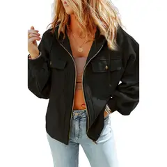 TIOZONEY - Chaqueta con capucha de peluche - Negro