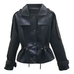 TIOZONEY - Chaqueta de PU para adelgazar - Negro