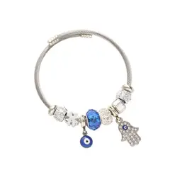 GENERICO - Pulsera Acero Con Dijes Mano De Fátima Y Ojo Turco