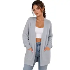 GENERICO - Chompa Capa Mujer Dom463G-27 Peluche Con Bolsillos Color Plomo Melange