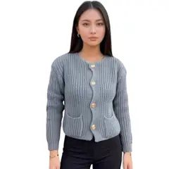 GENERICO - Chompa Mujer Con Bolsillos Manga Larga De Dralom Rosg-25 Color Plomo Melange