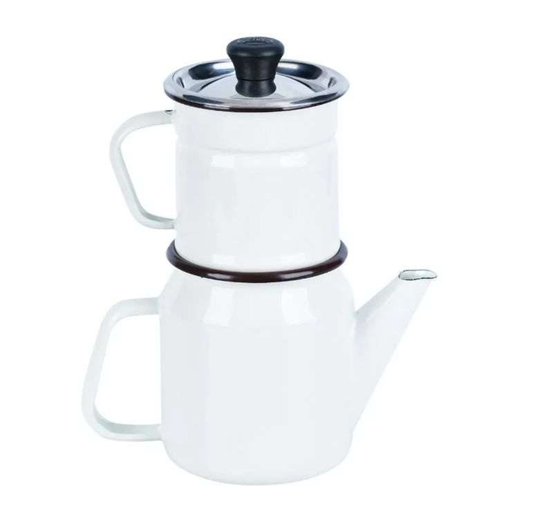 Cafetera Acero Esmaltado Gota A Gota 2 Piezas Blanco
