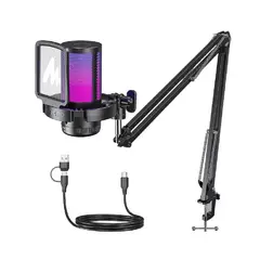 MAONO - Micrófono Gamer DGM20S USB RGB para Streaming, Podcast y Gaming con Brazo Ajustable