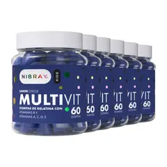 NIBRAY - Multivitamínico B1 B2 B6 B9 B12 A D C y E 6 Frascos Kids
