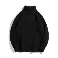 TIOZONEY - Suéter grueso de punto sólido para hombres