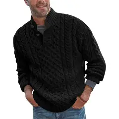 TIOZONEY - Suéter de hombre con cuello alto y botones