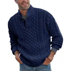 TIOZONEY - Suéter de hombre con cuello alto y botones