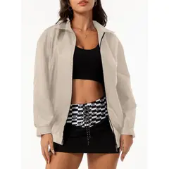 TIOZONEY - Chaqueta de piel con solapa- Beige