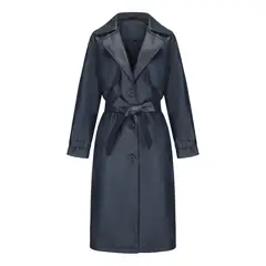 TIOZONEY - Chaqueta de piel con solapa- Azul