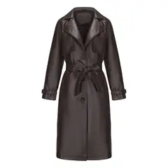 TIOZONEY - Chaqueta de piel con solapa- cafe