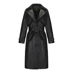 TIOZONEY - Chaqueta de piel con solapa- Negro