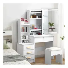 GENERICO - Tocador De Maquillaje Espejo Con Luz LED Taburete Para Dormitorio Blanco III