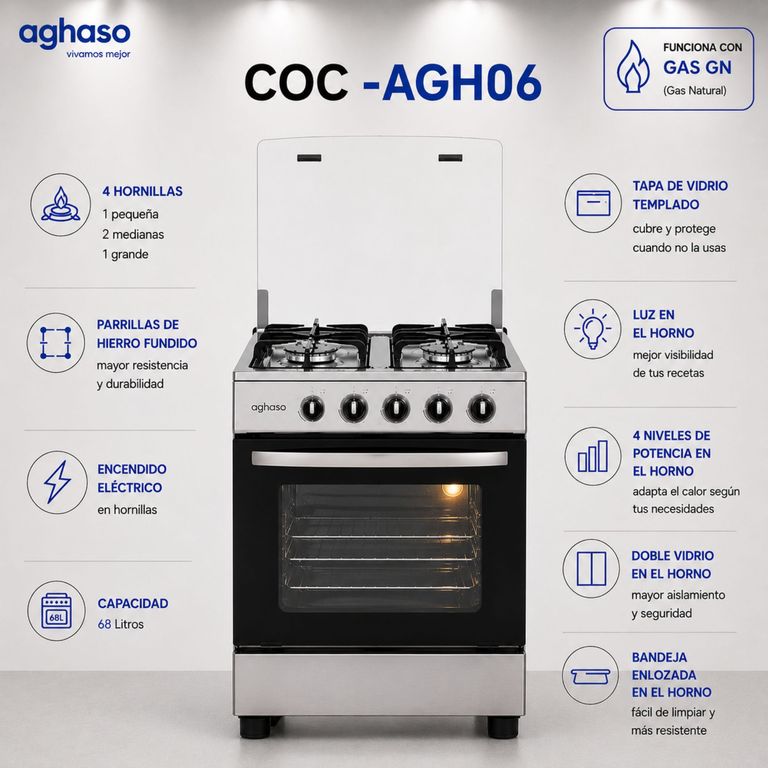 COCINA GN 4 HORNILLAS Y PARRILLAS DE HIERRO FUNDIDO COC-AGH06