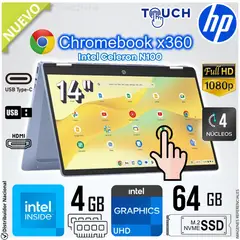 HP - Laptop 2-IN-1 CHROMEBOOK X360 14 LCD HD táctil Intel® N100 4G RAM 64GB RAM 9G3C0UA