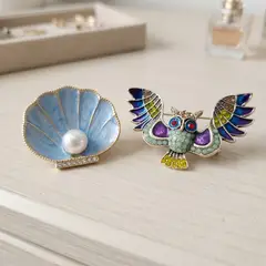 GENERICO - Set de Broche Búho y Concha Marina Celeste