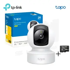 TP LINK - Cámara de Seguridad Giratoria para Casa Wi-Fi 2K TAPO C212 + MicroSD 128GB