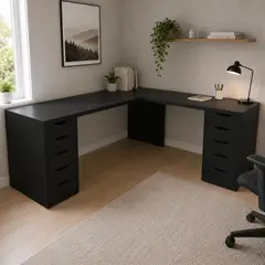 Pelikano - Escritorio Gamer en L Negro 180x180 cm con 10 Cajones y Tablero 36 mm - Innovaciones Lumik