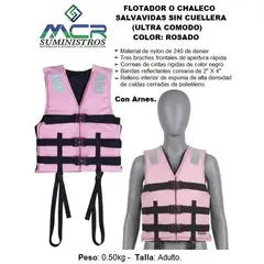 GENERICO - FLOTADOR O CHALECO SALVAVIDAS SIN CUELLO ULTRA COMODO, COLOR ROSADO.