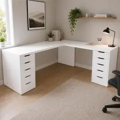 Pelikano - Escritorio Gamer en L Blanco 180x180 cm con 10 Cajones y Tablero 36 mm - Innovaciones Lumik