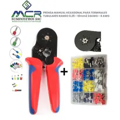 GENERICO - ALICATE PRENSA TERMINAL TUBULAR SOBREMOLDEADO 6 PUNTAS + CAJA DE + DE 500TERMINALES