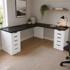 Pelikano - Escritorio Gamer en L Blanco y Negro 180x180 cm con 10 Cajones y Tablero 36 mm - Innovaciones Lumik
