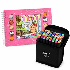 GENERICO - Pack Libro para Colorear Bobbie Goods + 48 Plumones Touch Doble Punta