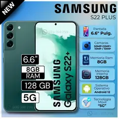 SAMSUNG - Celular Galaxy S22 Plus 5G 6.6" Pulg. 8GB RAM 128GB Android 12 - Verde