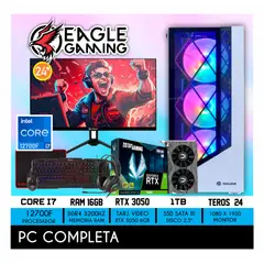 NVIDIA - COMPUTADORA PC GAMER INTEL CORE I7 12700 + RAM16GB + SSD 1TB + RTX 3050 6GB + MONITOR 24 FHD + KIT