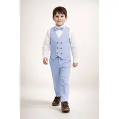GENERICO - Conjunto celeste Traje formal pantalón, chaleco y corbata
