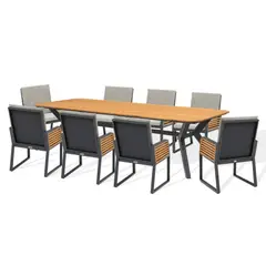 FRITECSA - Juego de Terraza Comedor Jardín de Madera Teca 8 PERSONAS MODELO: LEAF