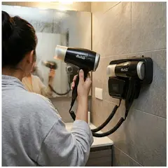 SEISA - Secadora de Cabello para Baño y Habitación con Soporte de Pared y Cargador 5V USB - Negro