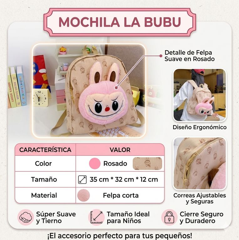 Bolso o Mochila la bubu de peluche Rosado