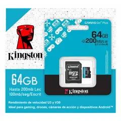 KINGSTON - MicroSD Canvas Go Plus 64 GB 200 mbps 4TA generación
