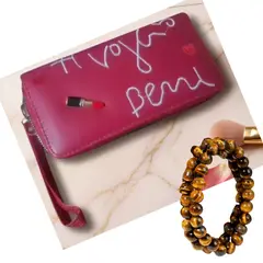 GENERICO - Billetera roja de cuero pu mas 2 pulseras