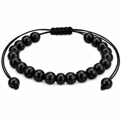 GENERICO - Pulsera Negra Ajustable Hombre Piedra Natural Onix Protección