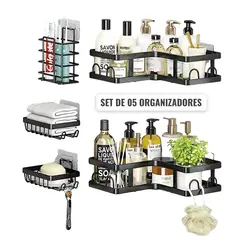 OEM - Set 5 Organizadores baño Acero inoxidable anticorrosión sin taladro