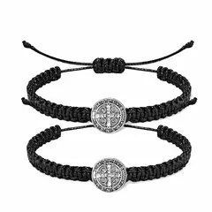GENERICO - Set 2 Pulseras San Benito Ajustables Unisex Protección Acero Inoxidable