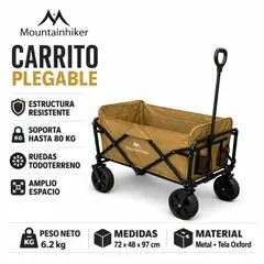 MOUNTAIN - CARRO PLEGABLE GRANDE PORTÁTIL DE 80 KG PARA CAMPING Y COMPRAS - 72x48x97 CM