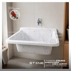 STONE - COMBO LAVADERO DE FIBRA DE VIDRIO STBL6045 MARMOL + LLAVE ASIRI R-02 RUMI + DESAGÜE CTRAMPA CORRUGADA