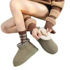 TIOZONEY - Botas de nieve cortas de felpa para mujer
