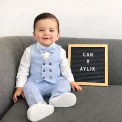 GENERICO - Conjunto Bautizo celeste Traje formal pantalón, chaleco y corbata