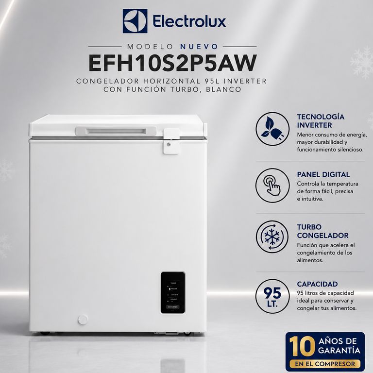 EFH10S2P5AW - Congelador Horizontal 95L Inverter Con Función Turbo, Blanco