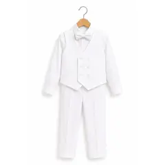 BUKI - Terno blanco para niño pantalón, chaleco y corbata