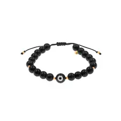 BALIQ - Pulsera Ojo Turco Obsidiana Oro 18K Hombre