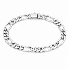 GENERICO - Pulsera de Plata 925 Tipo Fígaro Clásica – Eslabones Alternados Elegantes