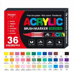 GENERICO - Plumones Acrílicos x 36 Colores – Punta Flexible Arte y Manualidades