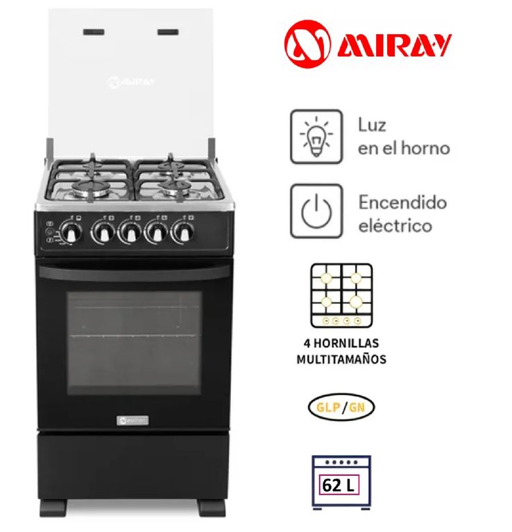 Cocina a Gas ONIX PLUS GLP 4 Hornillas - Negro