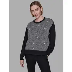 KARL LAGERFELD - SWEATSHIRT TWEEDFRONTSWEATSHIRTWITHEMBROD